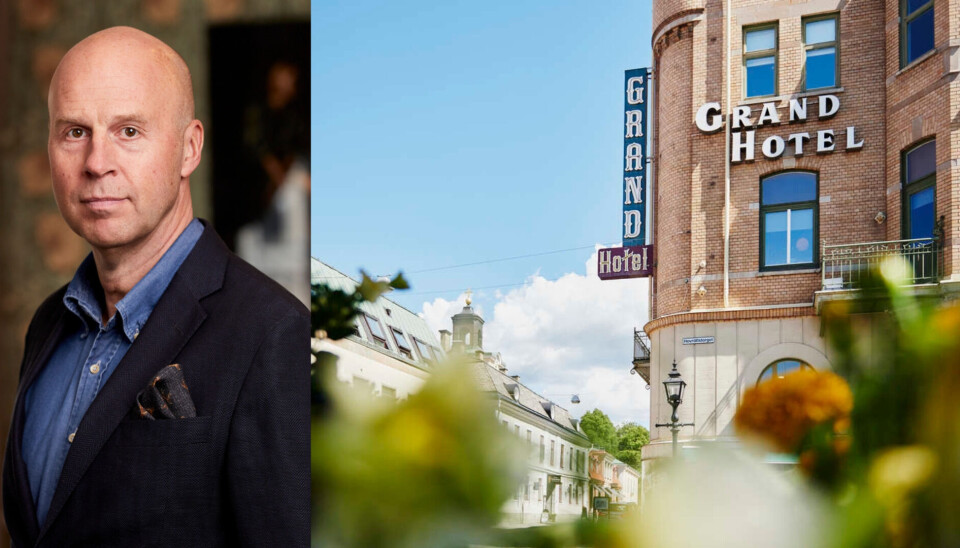 Johan Michelson, administrerende direktør i BWH Hotels i Skandinavia, og et av «hans» nye hoteller, Grand Hotel i Jönköping.