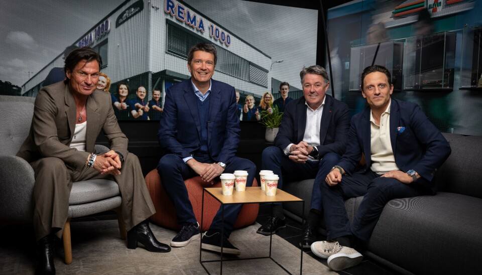 Eier Petter Stordalen i Strawberry (t.v.), CEO Ole Robert Reitan i Reitan Retail, Konsernsjef Geir Karlsen i Norwegian og CEO Christoffer Sundby i Spenn.