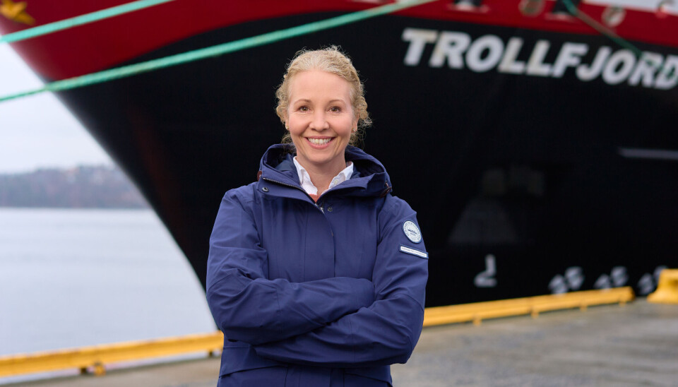 Administrerende direktør Hedda Felin foran MS Trollfjord i Kristiansand i januar 2025.