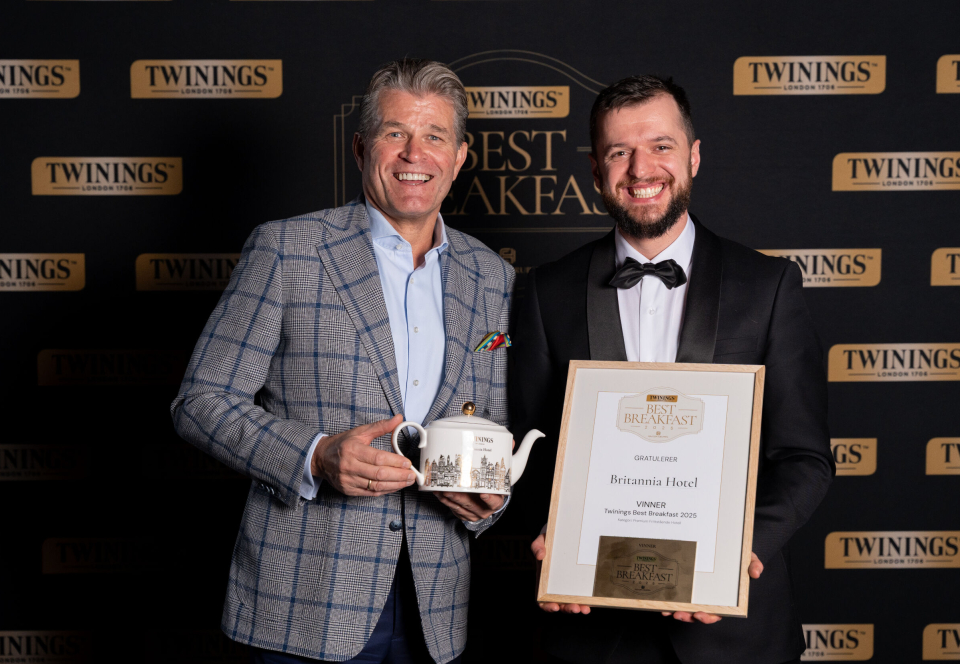 Hotelldirektør Arild Sjødin og Sous Chef og frokostkokk Andrei Calin Pop ved Britannia Hotel.