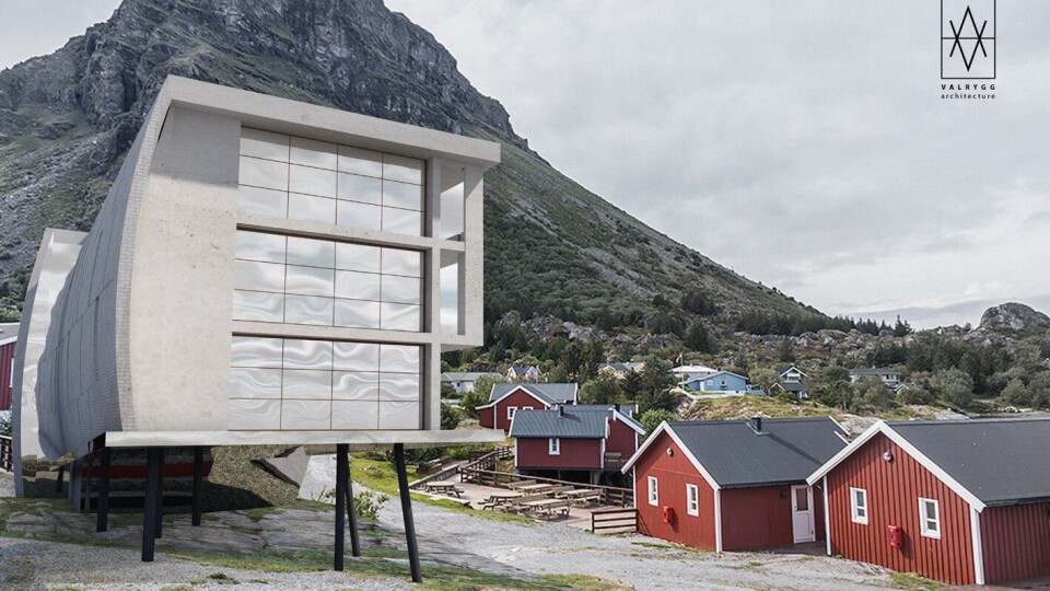SPEKTAKULÆRT: Slik skal det se ut når det står ferdig, det nye hotellbygget på Lovund. Neste år står det arkitekttegnede hotellet klart til å ta i mot gjester.