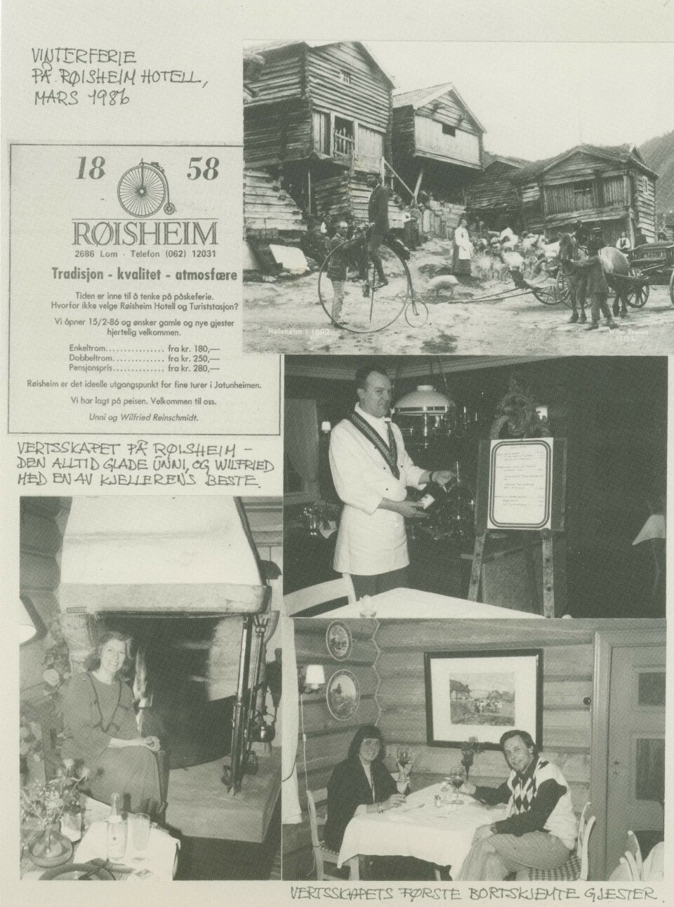 1986: Av denne montasjen, som reklamerte med vinterferieopphald for 30 år sidan, ser ein mellom anna at eit opphald på den gamle skysstasjonen, med pensjon, kosta 280 kroner. 1986: Av denne montasjen, som reklamerte med vinterferieopphald for 30 år sidan, ser ein mellom anna at eit opphald på den gamle skysstasjonen, med pensjon, kosta 280 kroner.