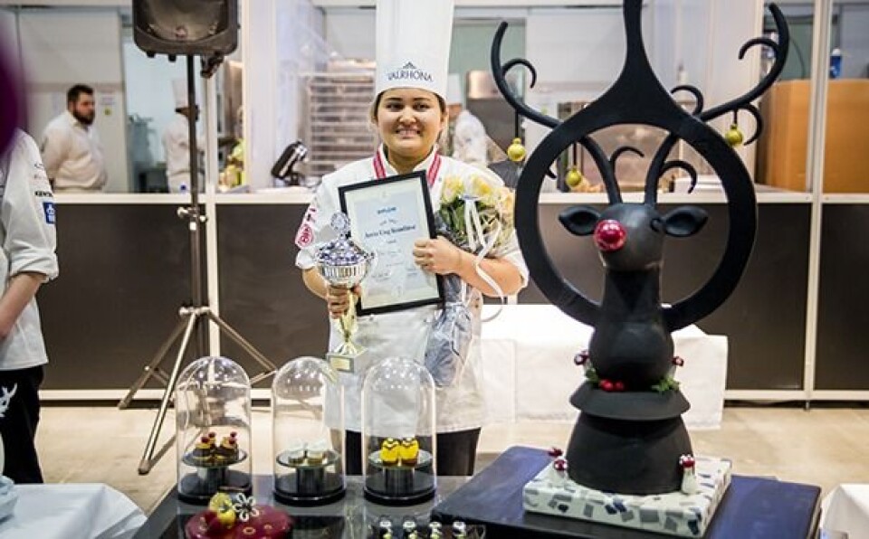 TALENT: Mani Baadstø var en fortjent vinner av konkurransen NM Ung konditor som ble gjennomført på SMAK 2017. Foto: Ihne Pedersen.