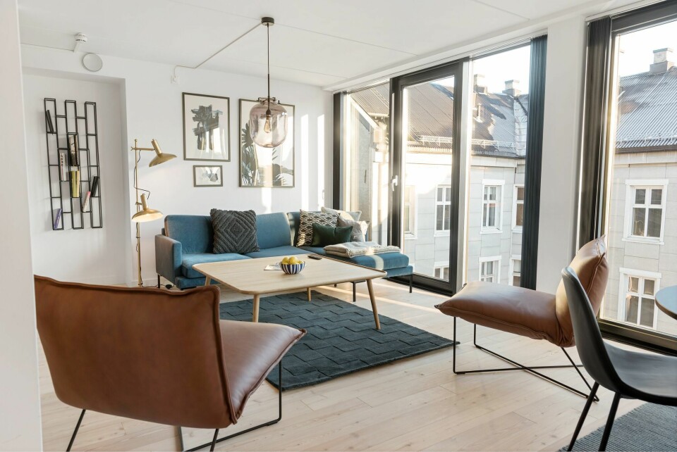 INNREDET: Leiligheten er fullt møblert og innredet i moderne stil.