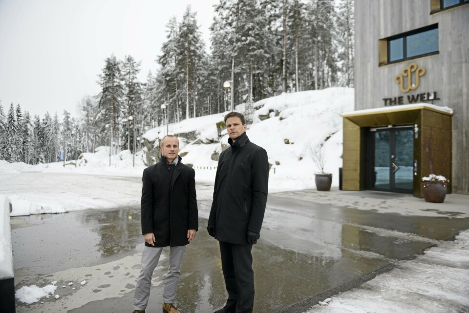 GLEDER SEG: The Well Resort skal stå ferdig i utgangen av 2019. Arkitekt Øystein Rognebakke og Kristian Gundersen, development director i Canica.