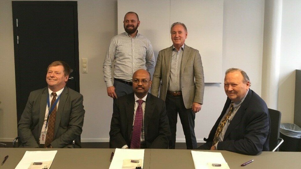 Nederst fra venstre: Roger Tveide (Adm Dir ESP), Vishal Goenka (CFO Renaissance Contract Services AS) og Steinar Myklebust (Styreformann og eier ESP). Bakerst fra venstre: Bernt Arne Sandsmark (Daglig Leder NOC) og Ingvar Varhaug (Styremedlem NOC)