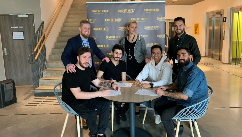 Fra venstre: Daniel Adel Larsen, Erlend Fardal Lunde, Ian Youssef Hashwa, Iveta Lagzdkalne, Johan Abdul Gani, Victor Aguiar, Mohammad Alaa Ak Shahrour)
