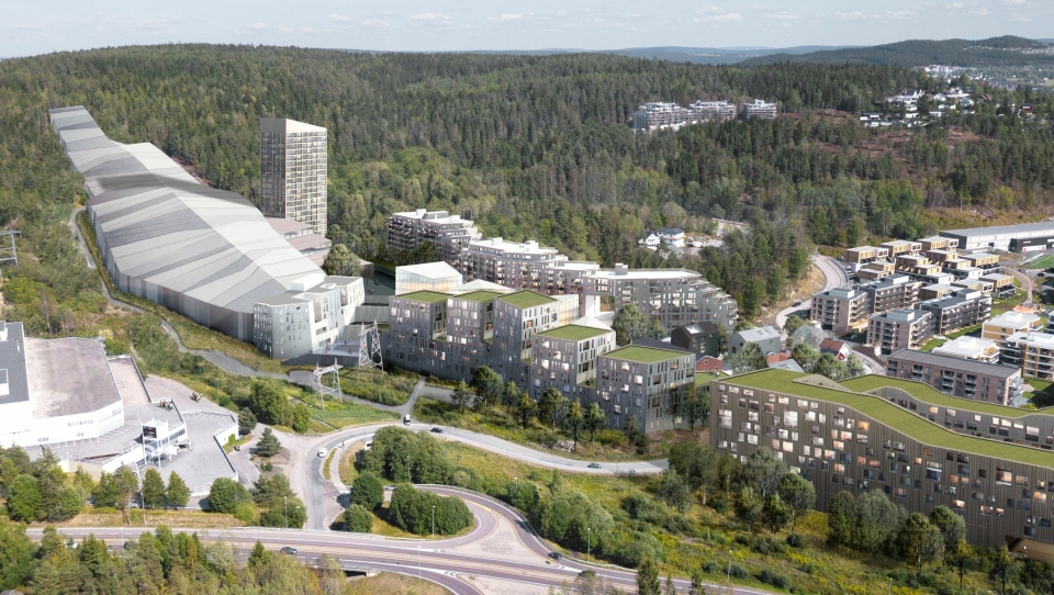 SNØ: Thon Hotel Snø skal åpne i 2021, mens alpinanlegget Snø åpner i januar 2020. llustrasjon: Hille Melbye Arkitekter AS.