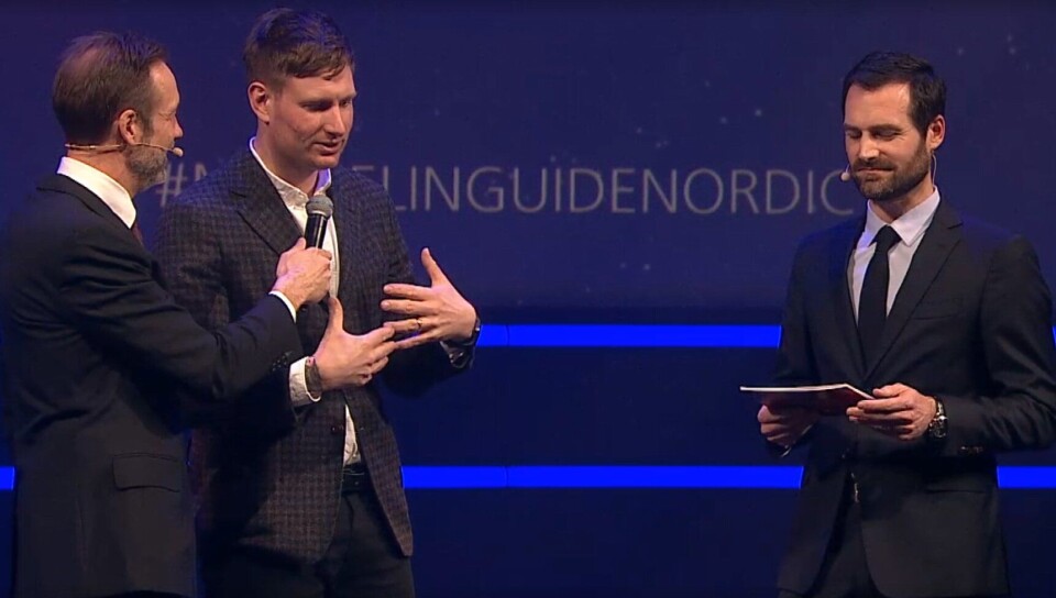 SJEF: Espen Holmboe Bang på scenen for å forklare Maaemo2. SJEF: Espen Holmboe Bang på scenen for å forklare Maaemo2.