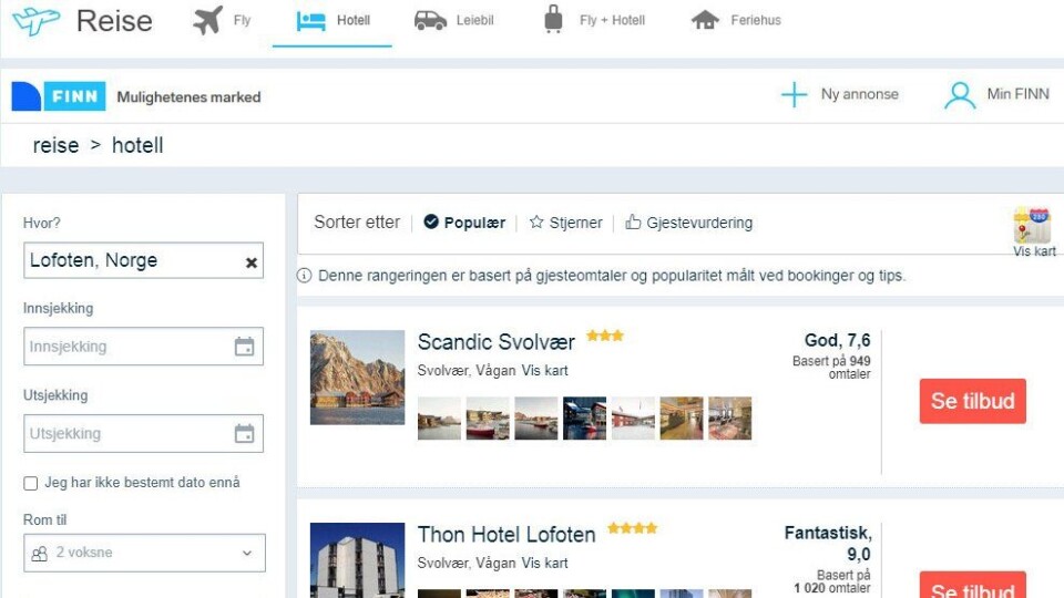 FINN REISER: Den nye portalen er i en testfase og er planlagt lansert i juli. Dette er den nåværende siden.