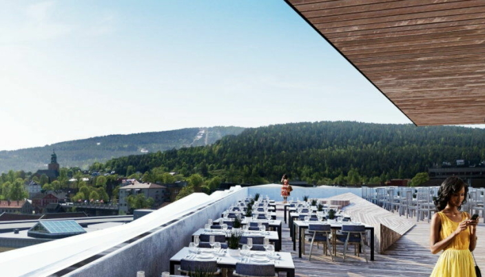 ALPINT: Hotellets restaurant ligger delvis utendørs med utsikt mot alpinanlegget i Kongsberg.