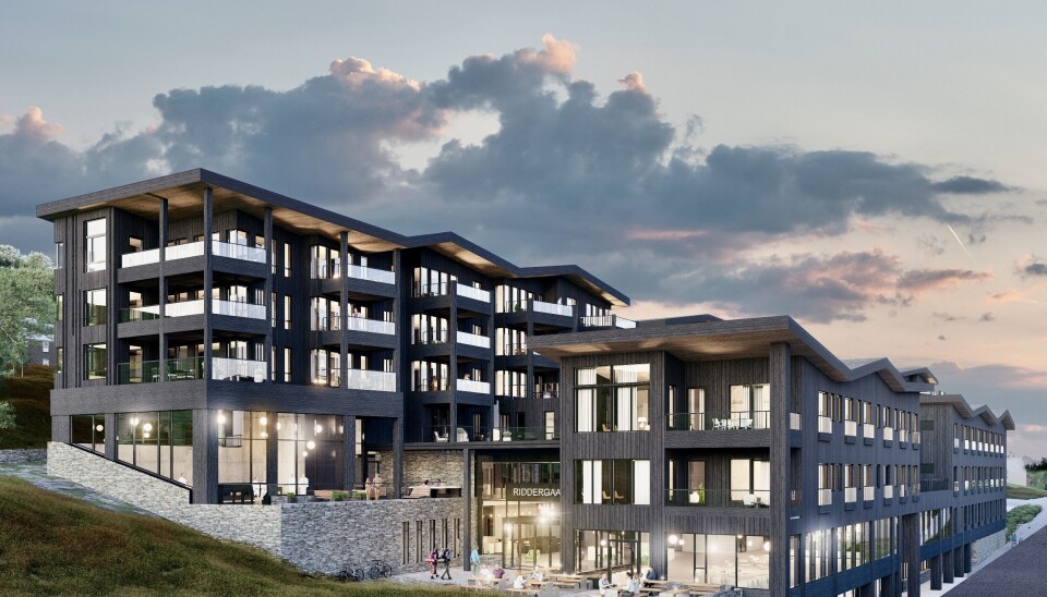 ÅPNER SNART: Lørdag 1. juli åpner den italienske restauranten Casa Montagna i det nye Riddergaarden-bygget i sentrum. Restauranten ligger nederst til høyre på bildet, og spa-anlegget Ridderbadet, som også åpner 1. juli, ligger øverst til venstre i bygget. Bygget har en kostand på over 1 milliard kroner.