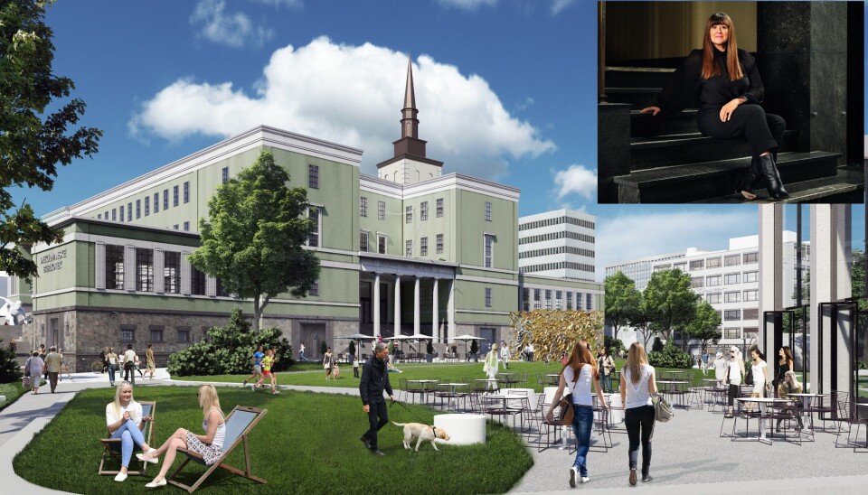 Slik kan Deichmanske hovedbibliotek se ut i 2027. Konsept- og utviklingssjef hos Møller Eiendom AS er Siri Løining (lille bilde). Løining har mange års erfaring fra Amerikalinjen og Sommerro.
