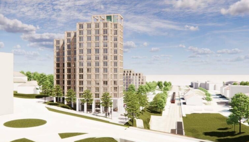 15 ETASJER: Illustrasjonen viser hva arkitektene tenker om nabotomta til togstasjonen.